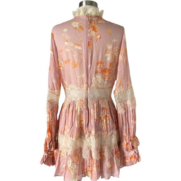 Alexis Beaumont Pink Floral Lace Ruffle Mini Dress - Picture 5 of 7